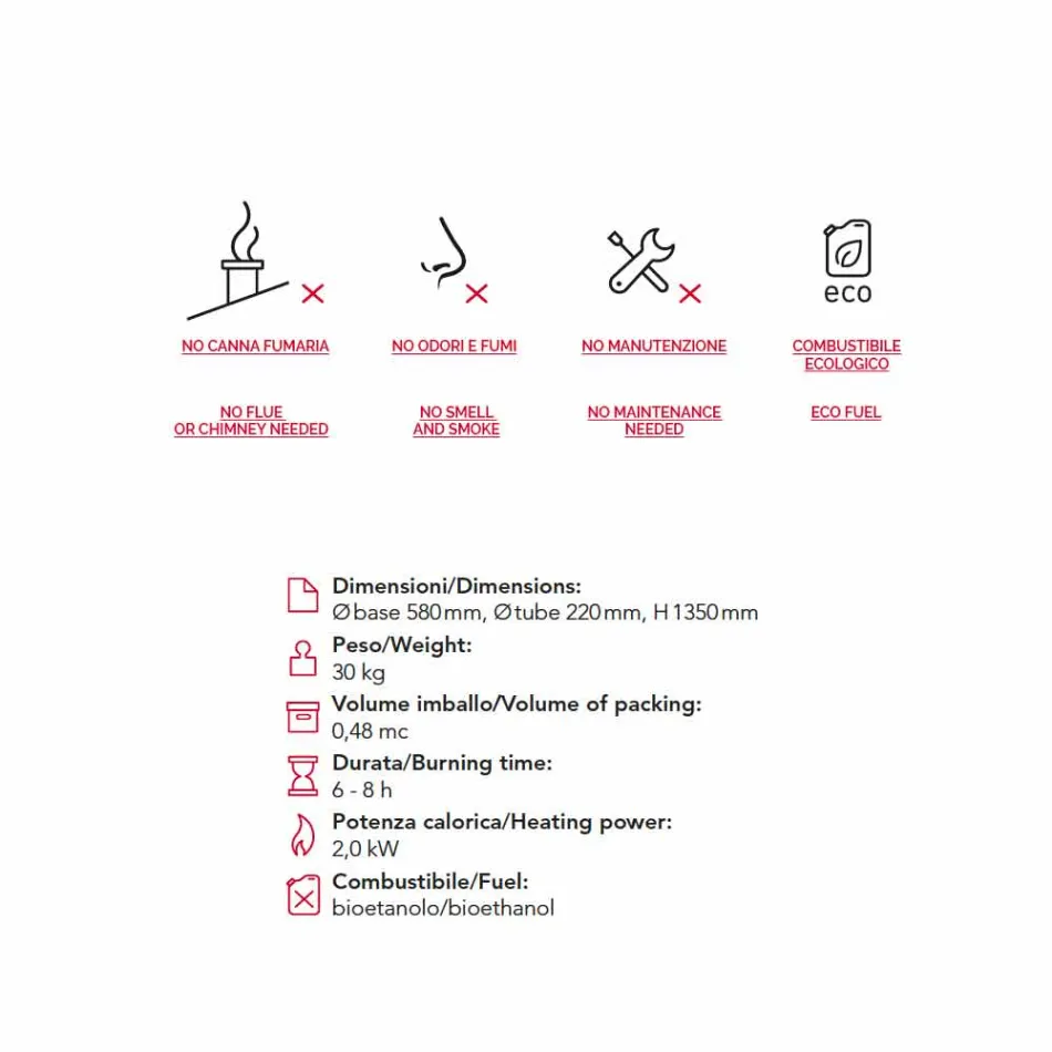 Zjarri Bioethanol Dekani i pikturuar në dysheme çeliku Viadurini