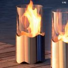 Zjarri Bioethanol me tavolinë çeliku inox dhe qelqi Leon, i bërë në Itali Viadurini