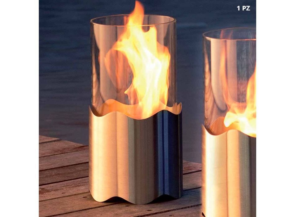 Zjarri Bioethanol me tavolinë çeliku inox dhe qelqi Leon, i bërë në Itali Viadurini