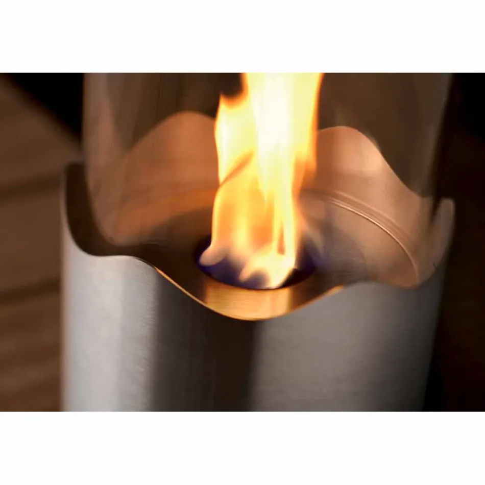 Zjarri Bioethanol me tavolinë çeliku inox dhe qelqi Leon, i bërë në Itali Viadurini