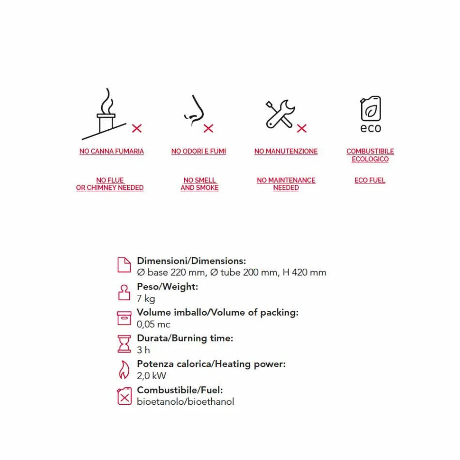 Zjarri Bioethanol me tavolinë çeliku inox dhe qelqi Leon, i bërë në Itali Viadurini