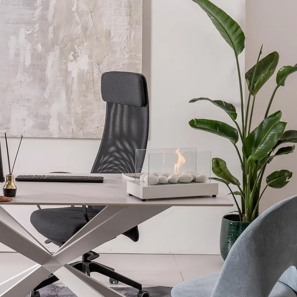 Oxhak tavoline Bioetanol nga Xhami i Kaltuar dhe Metal - Argjend Viadurini