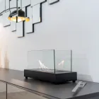 Oxhak tavoline Bioetanol nga Xhami i Kaltuar dhe Metal - Argjend Viadurini