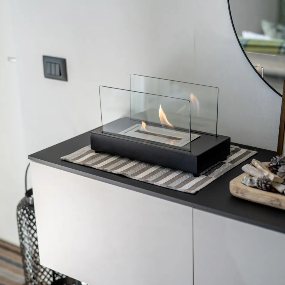 Oxhak tavoline Bioetanol nga Xhami i Kaltuar dhe Metal - Argjend Viadurini