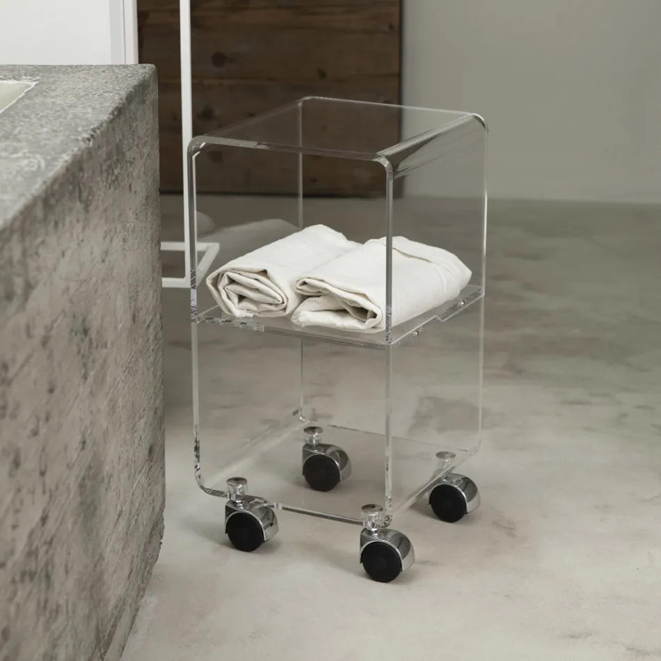 Kolona e karrocave me kristal akrilik transparent me 1 ose 3 rafte - Minervo Viadurini