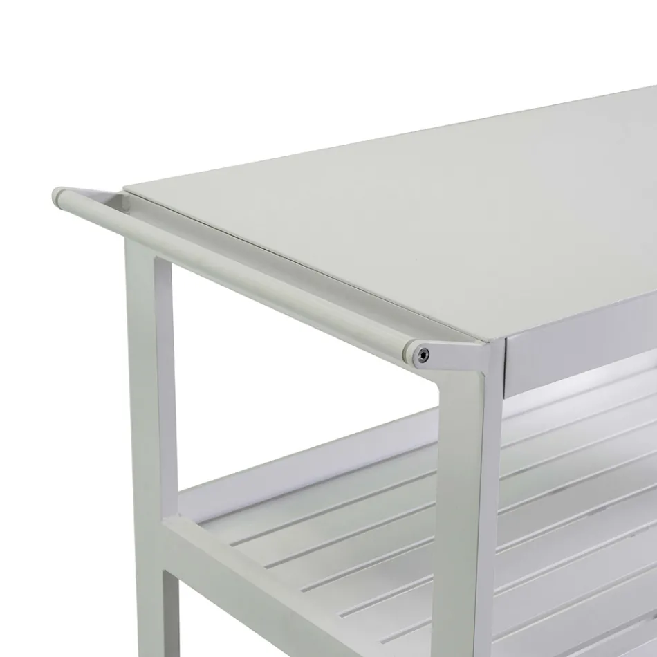 Karrocë Alumini me Finitura të Ndryshme me Rrota dhe 3 Rafte - Tenda Viadurini