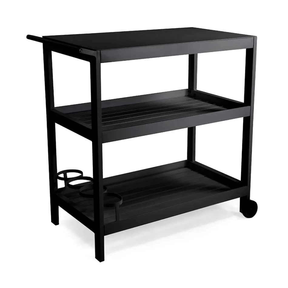 Karrocë Alumini me Finitura të Ndryshme me Rrota dhe 3 Rafte - Tenda Viadurini