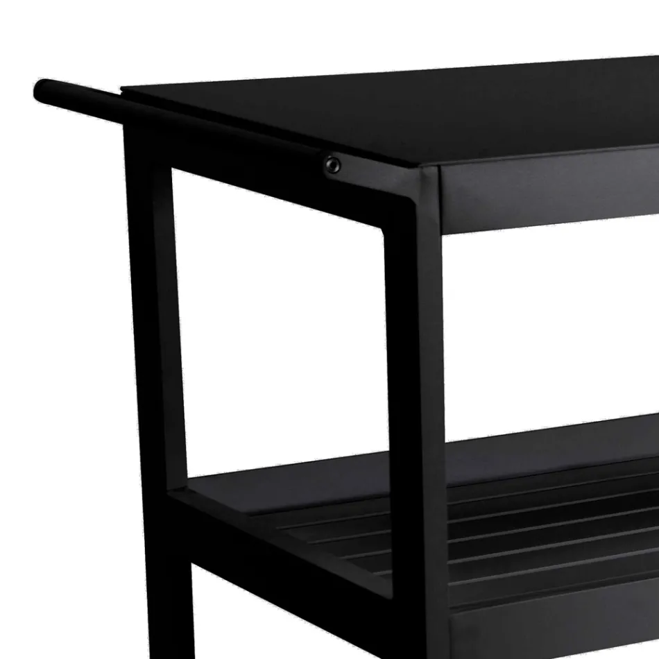 Karrocë Alumini me Finitura të Ndryshme me Rrota dhe 3 Rafte - Tenda Viadurini