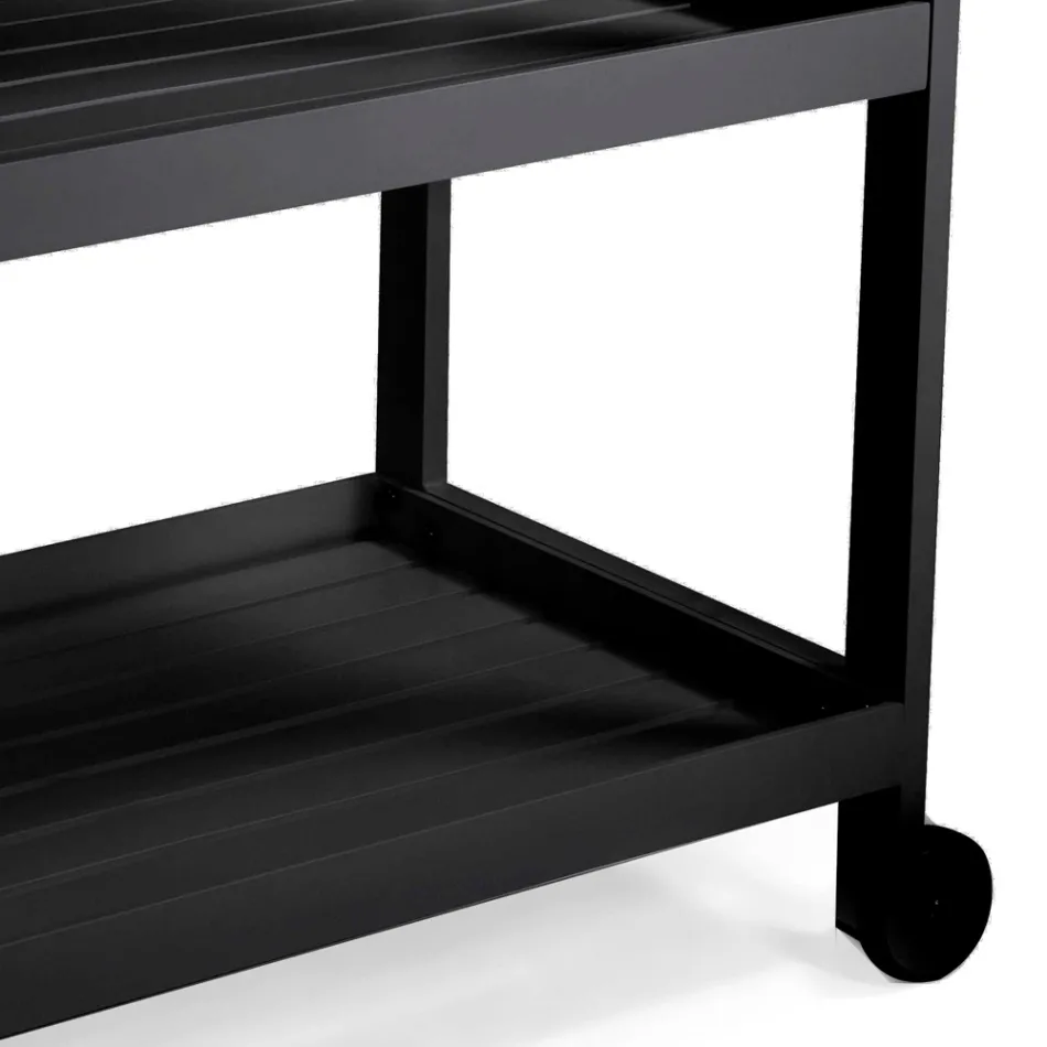 Karrocë Alumini me Finitura të Ndryshme me Rrota dhe 3 Rafte - Tenda Viadurini