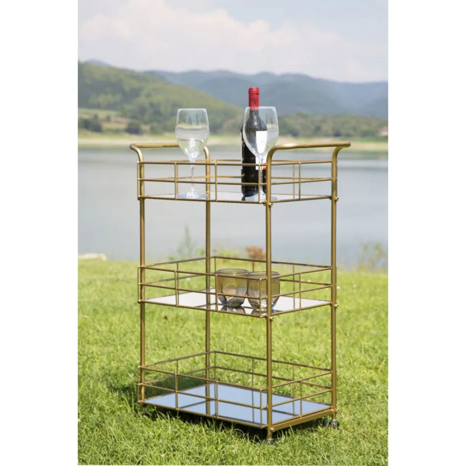 Karrocë Ushqimi me Strukturë Hekuri Gold Finish - Viviana Viadurini