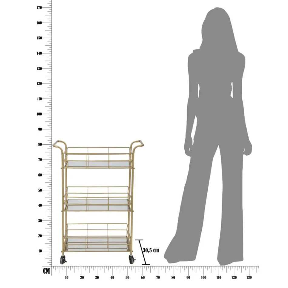 Karrocë Ushqimi me Strukturë Hekuri Gold Finish - Viviana Viadurini