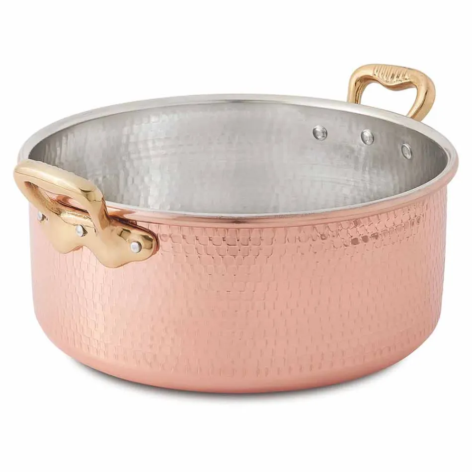 Tenxhere mesatare në dorën e rrumbullakët prej bakri të konservuar me 2 doreza 28 cm - Gianfranco Viadurini