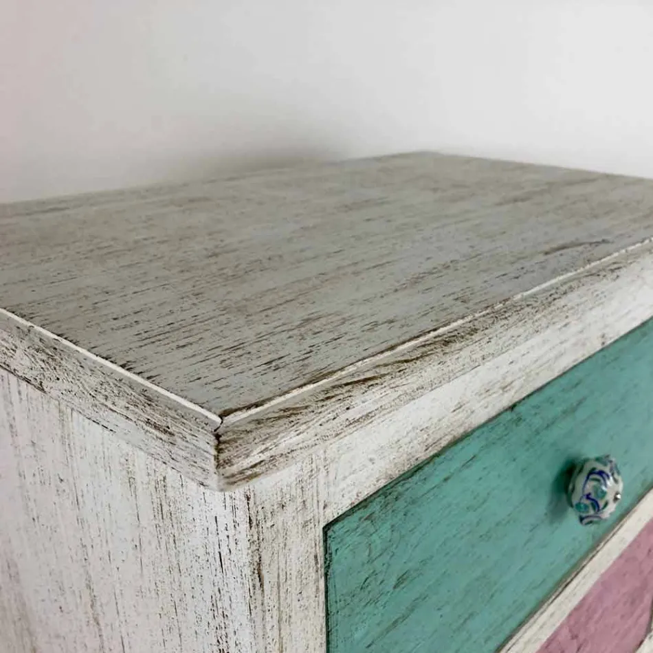 Zemra e sirtarëve artizanal me 4 sirtarë në dru të bardhë prodhuar në Itali - Manhattan Viadurini