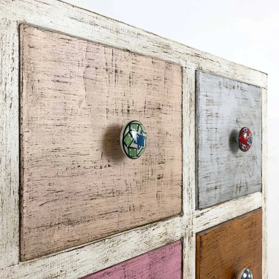 Zemra e sirtarëve artizanal në dru të ngurtë me 9 sirtarë prodhuar në Itali - Pierrot Viadurini