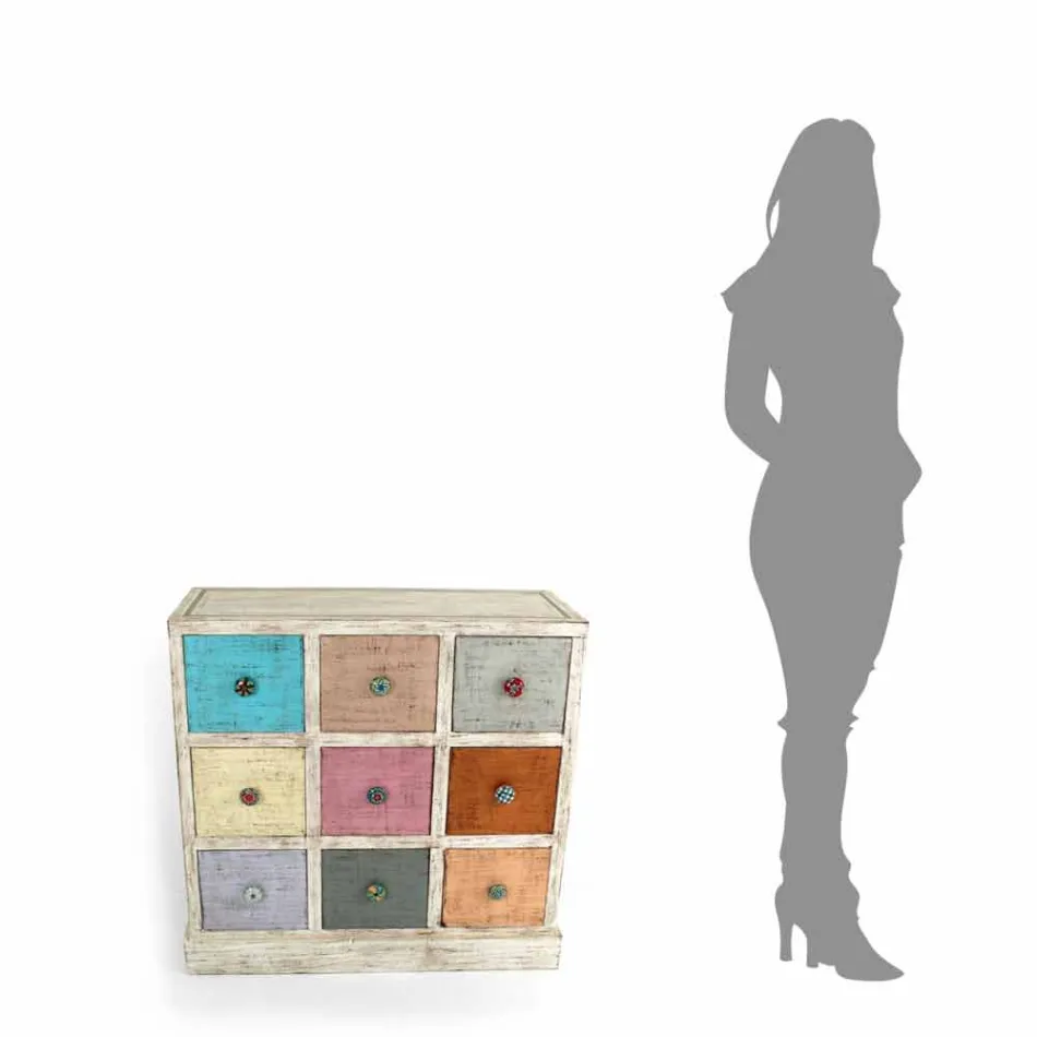 Zemra e sirtarëve artizanal në dru të ngurtë me 9 sirtarë prodhuar në Itali - Pierrot Viadurini