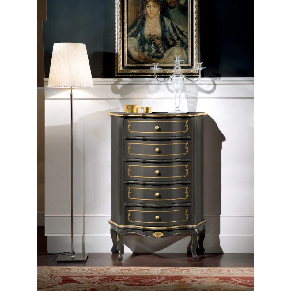 Komoda e dhomës së gjumit me 5 sirtarë klasike prej druri Prodhuar në Itali - Leonor Viadurini