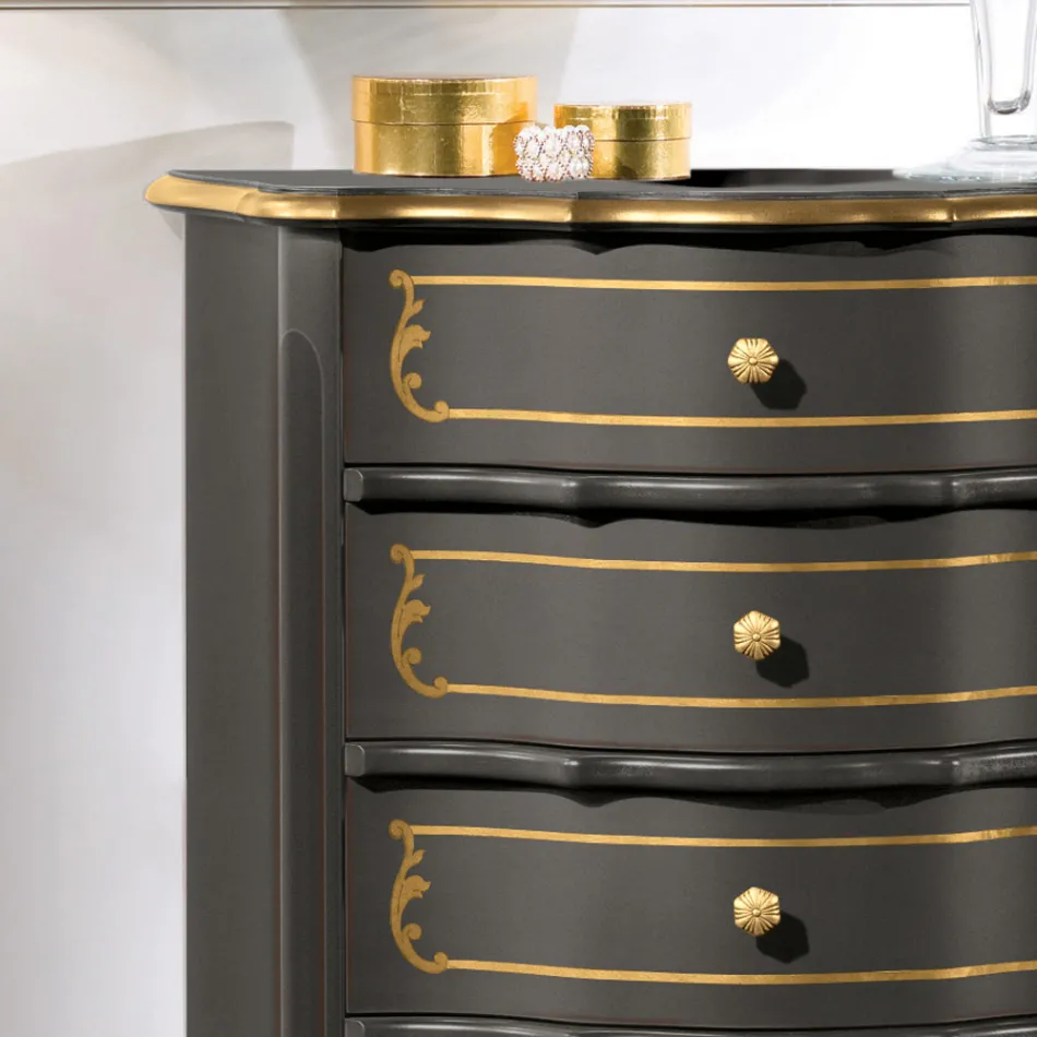 Komoda e dhomës së gjumit me 5 sirtarë klasike prej druri Prodhuar në Itali - Leonor Viadurini