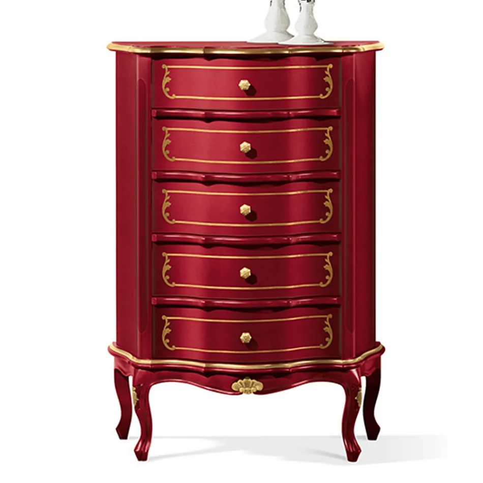 Komoda e dhomës së gjumit me 5 sirtarë klasike prej druri Prodhuar në Itali - Leonor Viadurini