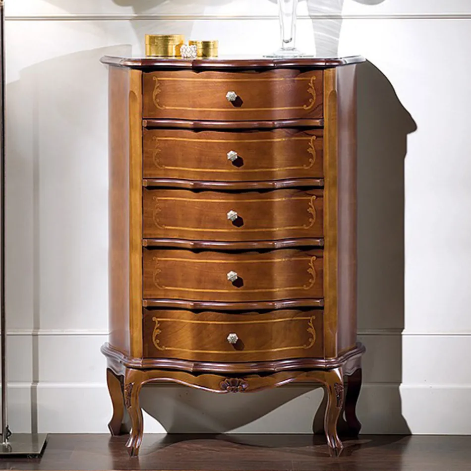 Komoda e dhomës së gjumit me 5 sirtarë klasike prej druri Prodhuar në Itali - Leonor Viadurini