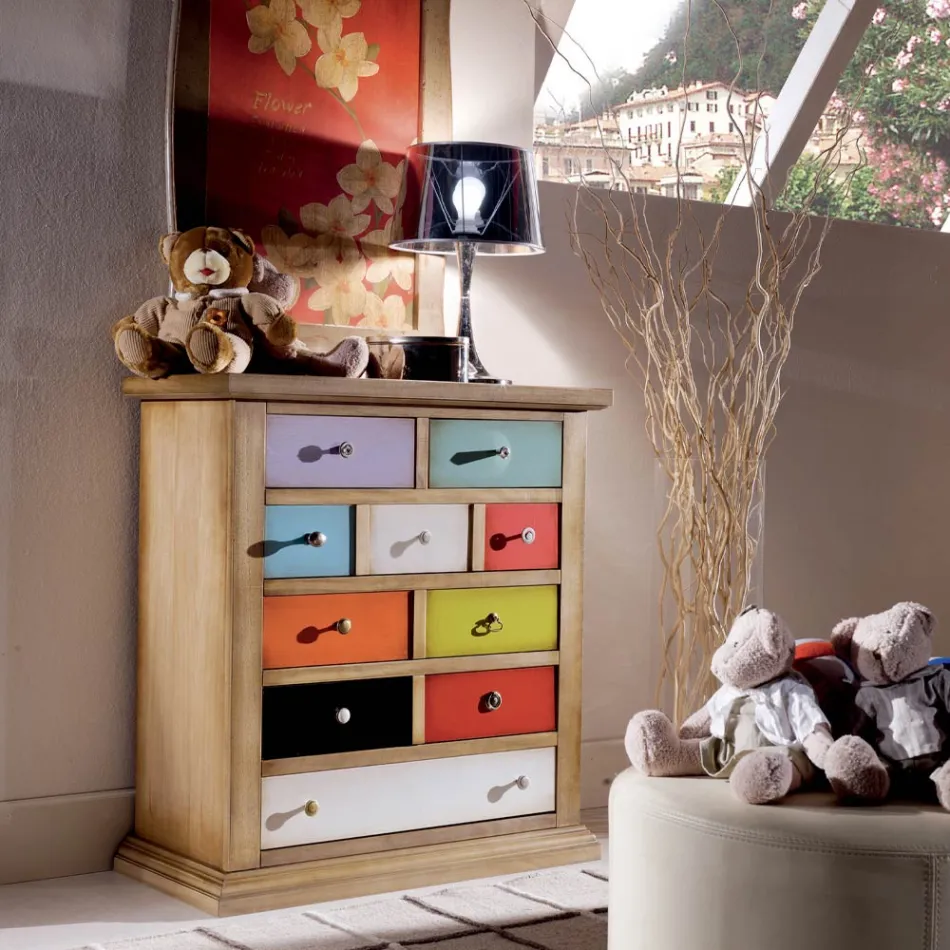 Komodë me sirtarë të gjitha ngjyrave dhe doreza të ndryshme Prodhuar në Itali - Aditya Viadurini