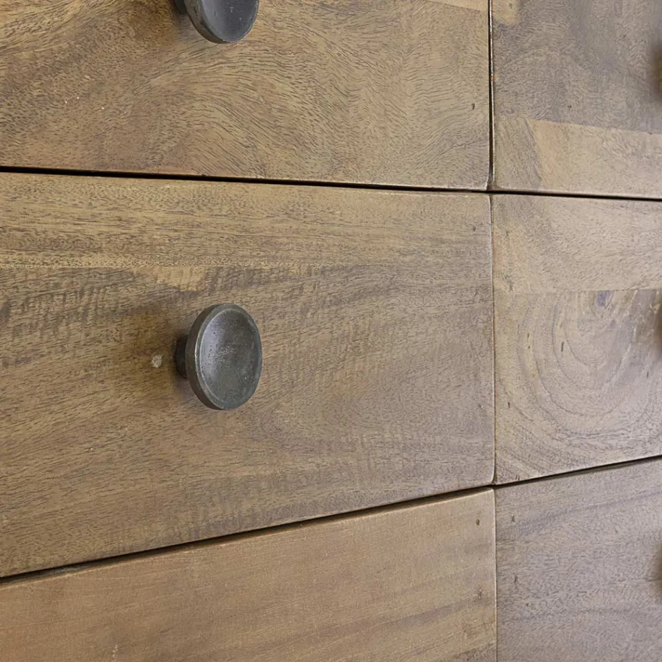 Komodë në dru Mango me 6 Sirtarë të Dizajnit Vintage - Desiderio Viadurini