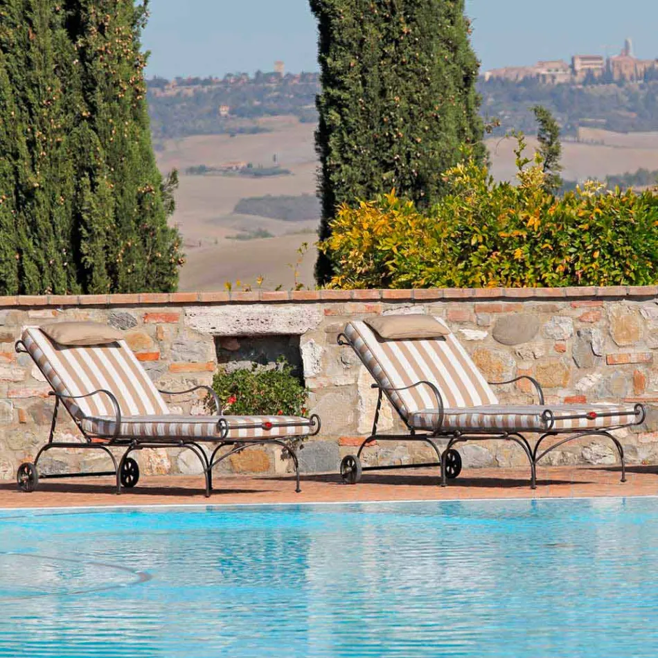 Shezllong në natyrë në hekur dhe pëlhurë të punuar me dorë prodhuar në Itali - Relax Viadurini