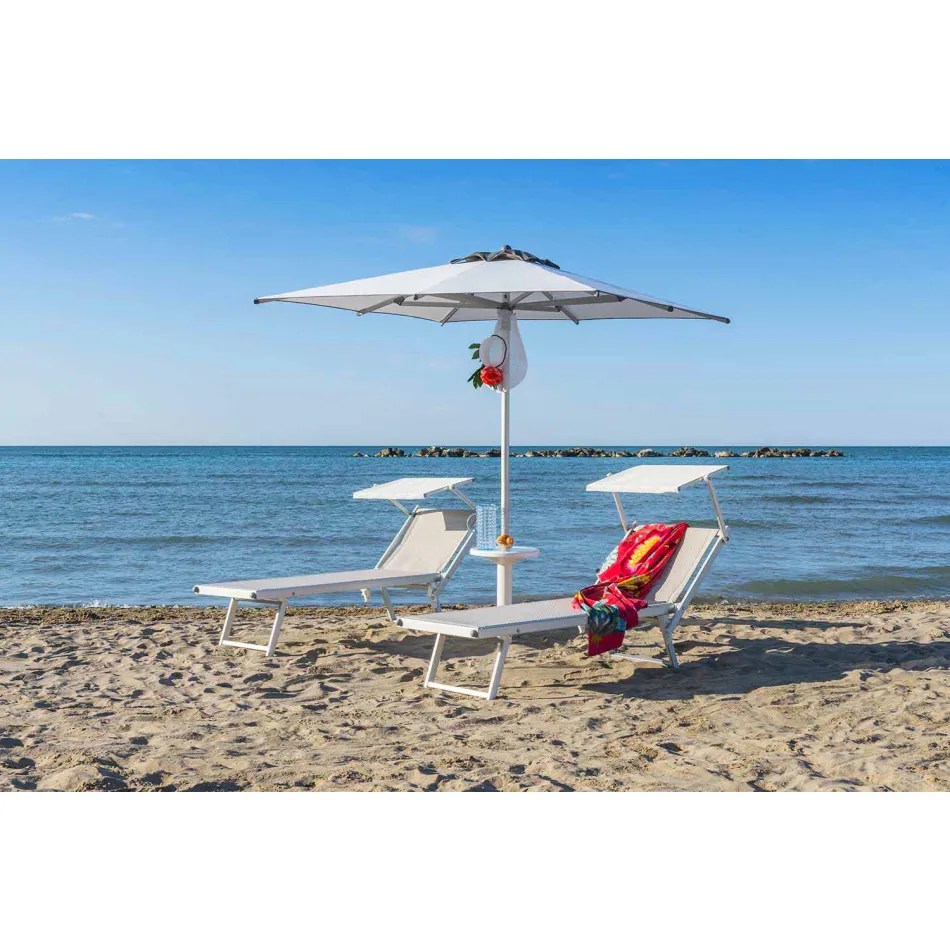 Long Garden Chaise Longue me Parasol dhe Mbështetëse të Mbërthendur - Arnold Viadurini