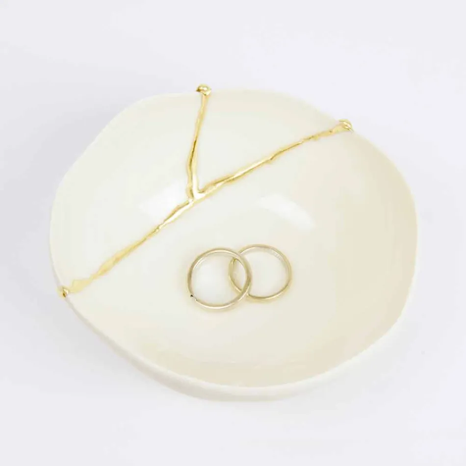 Thasë me Porcelan të Bardhë dhe Dizajn Luksoz Italian Leaf Gold - Cicatroro Viadurini