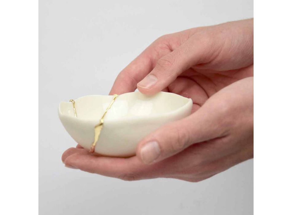 Thasë me Porcelan të Bardhë dhe Dizajn Luksoz Italian Leaf Gold - Cicatroro Viadurini