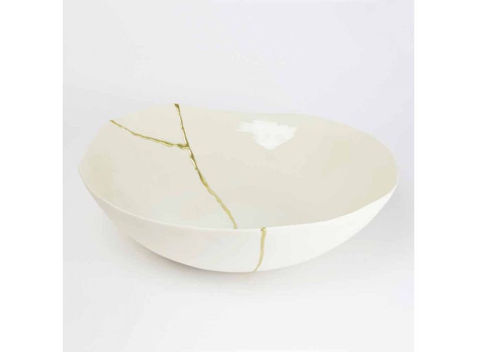 Thasë me Porcelan të Bardhë dhe Dizajn Luksoz Italian Leaf Gold - Cicatroro Viadurini