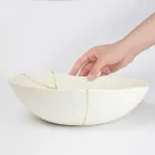 Thasë me Porcelan të Bardhë dhe Dizajn Luksoz Italian Leaf Gold - Cicatroro Viadurini