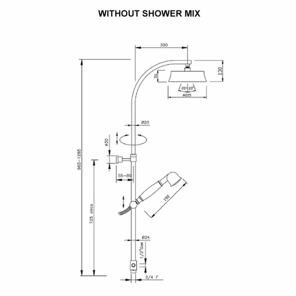 Kolona klasike e dushit prej bronzi me kokë dushi të rrumbullakët prodhuar në Itali - Yari Viadurini