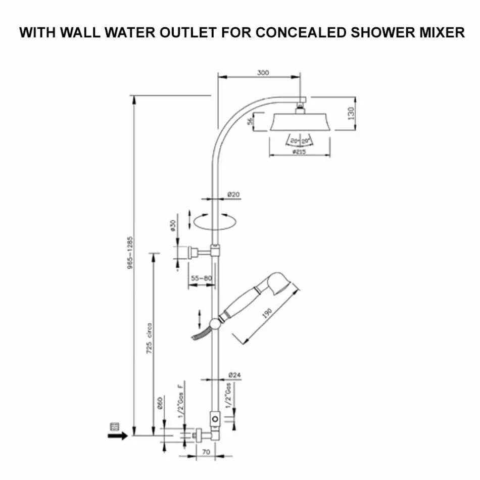 Kolona klasike e dushit prej bronzi me kokë dushi të rrumbullakët prodhuar në Itali - Yari Viadurini