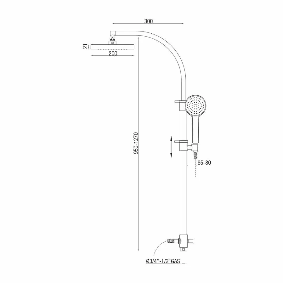 Kolona e dushit me devijues dhe koka dushi katror prodhuar në Itali - Argjend Viadurini