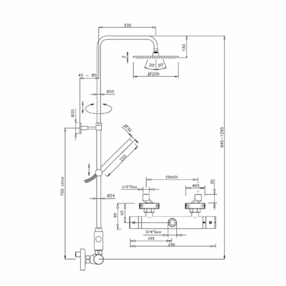Kolonë dushi me kokë dushi çeliku ultra të hollë prodhuar në Itali - Studio Viadurini
