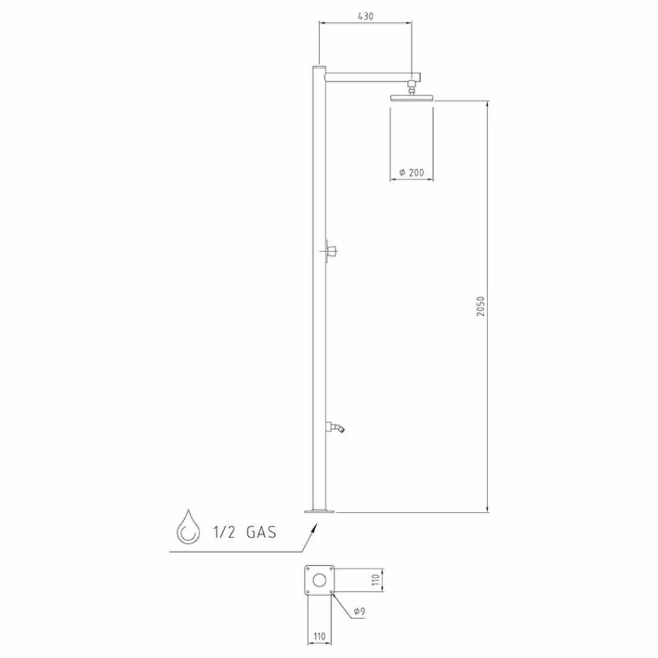 Kolona e dushit të kopshtit në çelik të pandryshkshëm të kromuar prodhuar në Itali - Modeo Viadurini