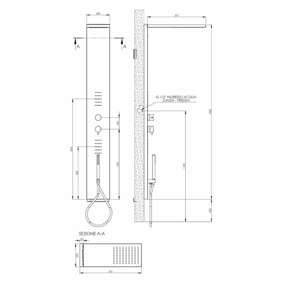 Kolonë dushi çeliku me koka reshje shiu prodhuar në Itali - Marinar Viadurini