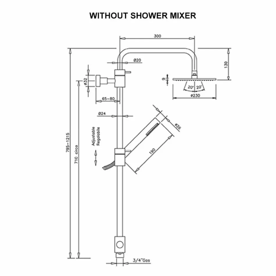 Kolonë dushi prej bronzi me dush Abs dhe Kreu dushi i bërë në Itali - Kapuç Viadurini