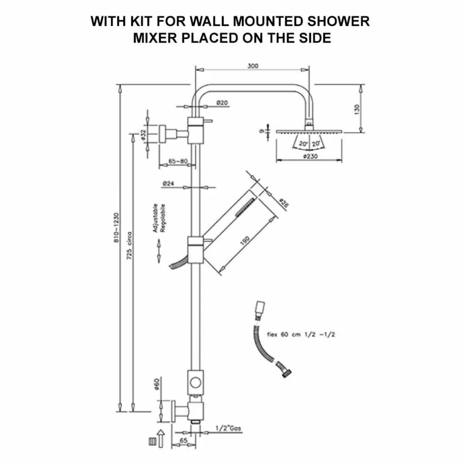 Kolonë dushi prej bronzi me dush Abs dhe Kreu dushi i bërë në Itali - Kapuç Viadurini