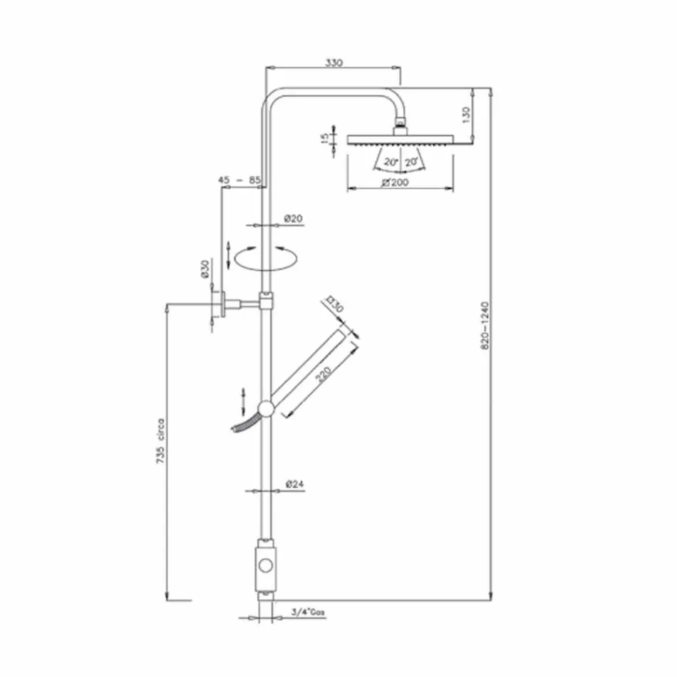 Kolonë dushi në bronz me kokë dushi dhe dush dore në Abs Made in Italy - Lesio Viadurini