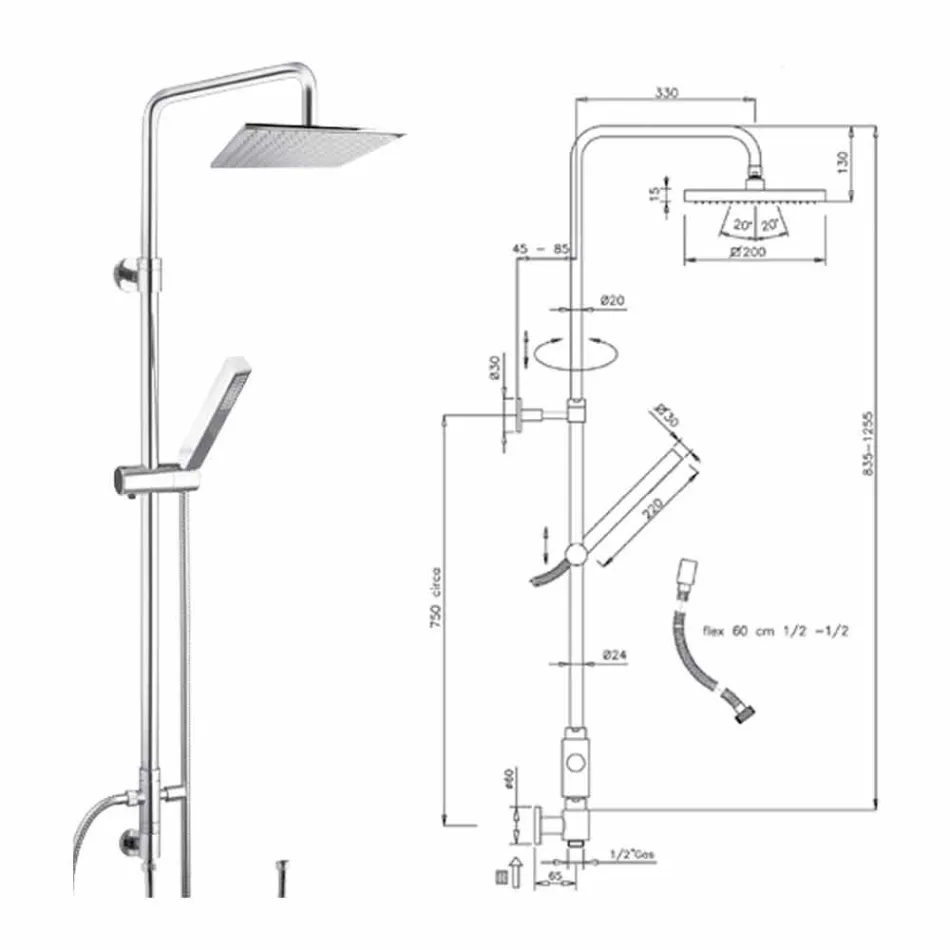 Kolonë dushi në bronz me kokë dushi dhe dush dore në Abs Made in Italy - Lesio Viadurini