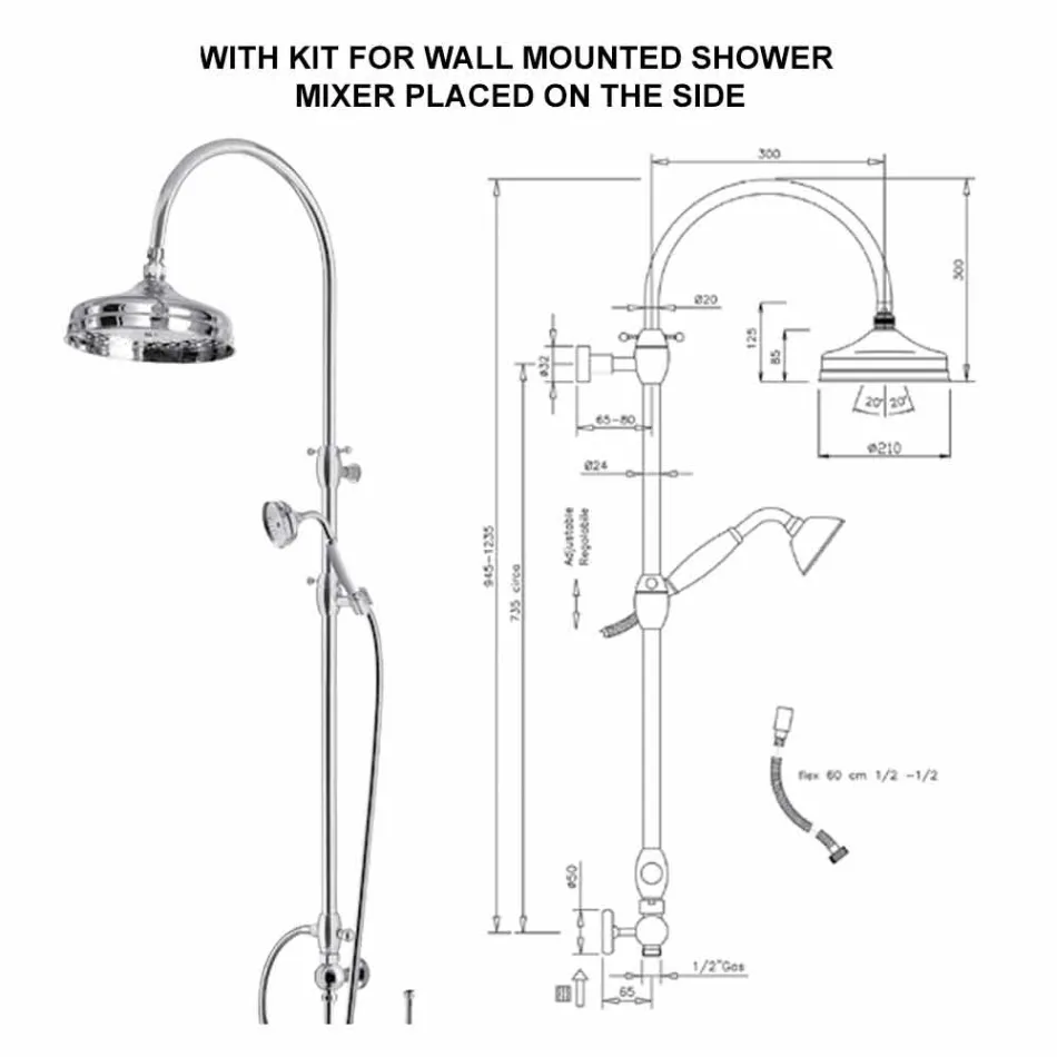 Kolonë dushi prej bronzi me kokë dushi të rrumbullakët dhe dush dore prodhuar në Itali - Brillo Viadurini
