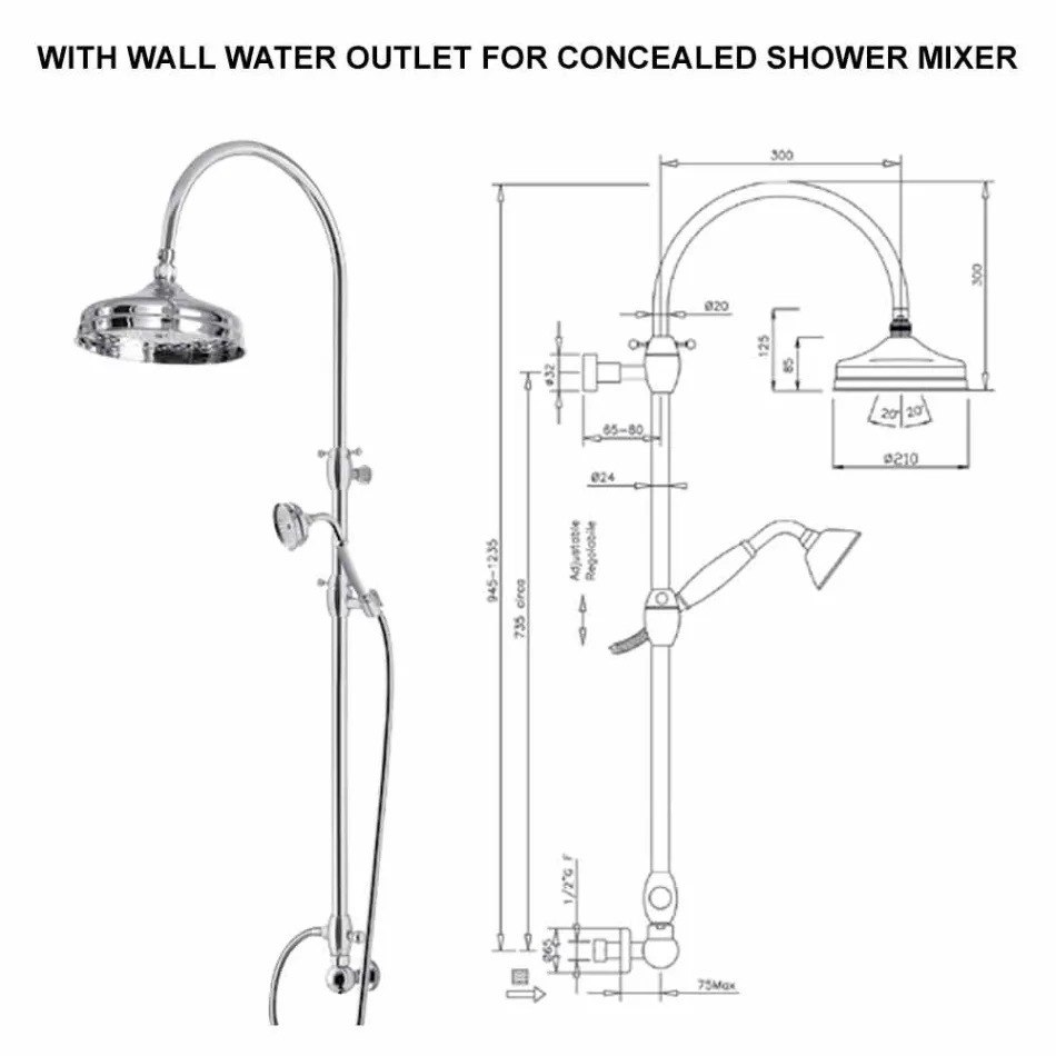 Kolonë dushi prej bronzi me kokë dushi të rrumbullakët dhe dush dore prodhuar në Itali - Brillo Viadurini