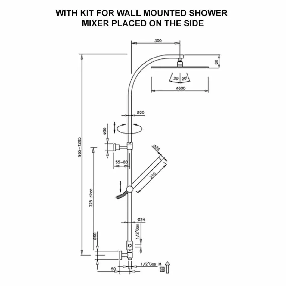 Kolona e dushit prej bronzi me kokë të rrumbullakët çeliku të prodhuar në Itali - Kennedy Viadurini