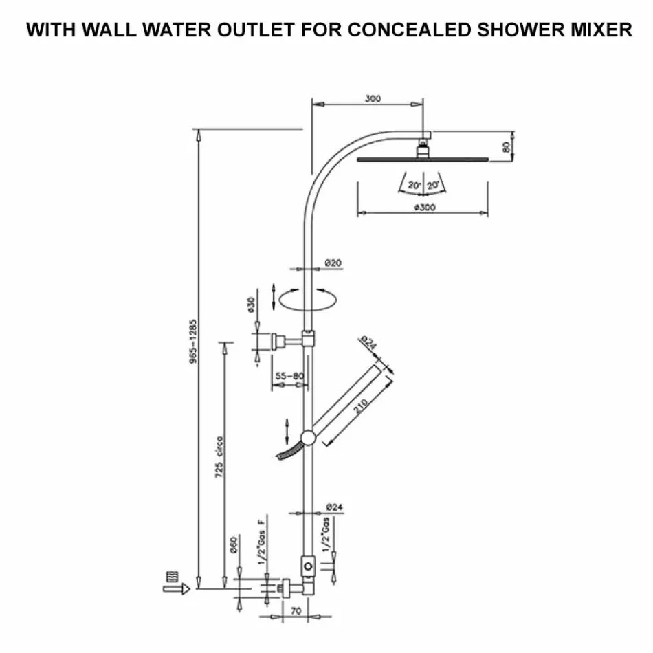 Kolona e dushit prej bronzi me kokë të rrumbullakët çeliku të prodhuar në Itali - Kennedy Viadurini