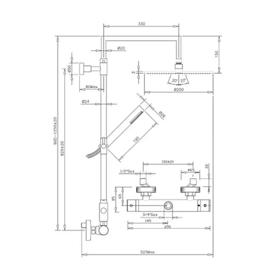 Kolona e dushit prej bronzi me kokë të rrumbullakët dushi ultra të hollë prodhuar në Itali - Merio Viadurini