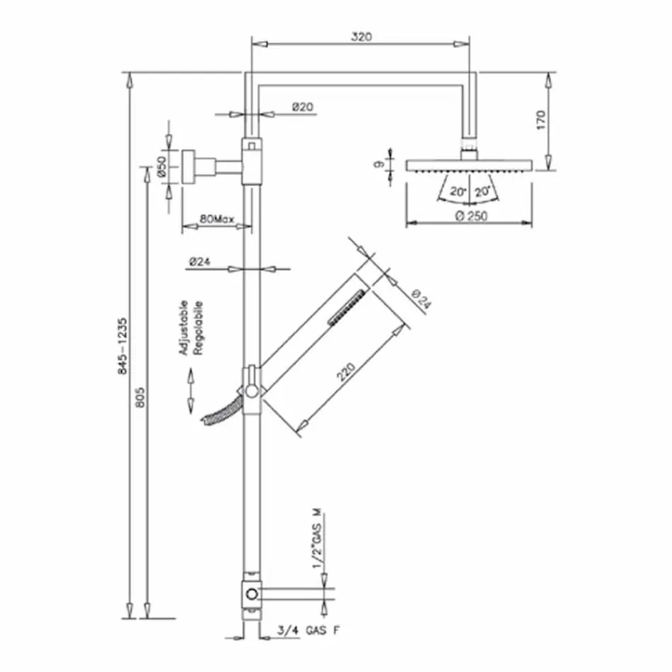 Kolonë dushi në bronz të kromuar me dush dore abs prodhuar në Itali - Selvio Viadurini