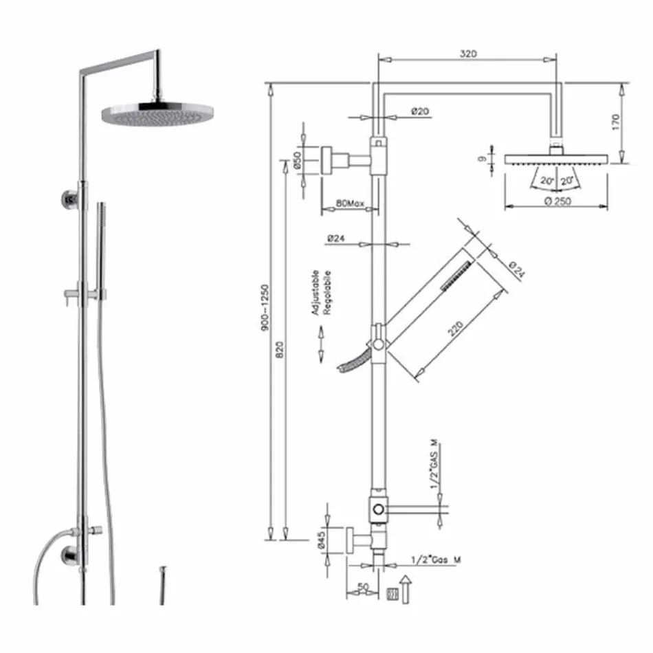 Kolonë dushi në bronz të kromuar me dush dore abs prodhuar në Itali - Selvio Viadurini
