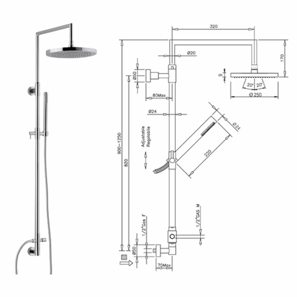 Kolonë dushi në bronz të kromuar me dush dore abs prodhuar në Itali - Selvio Viadurini