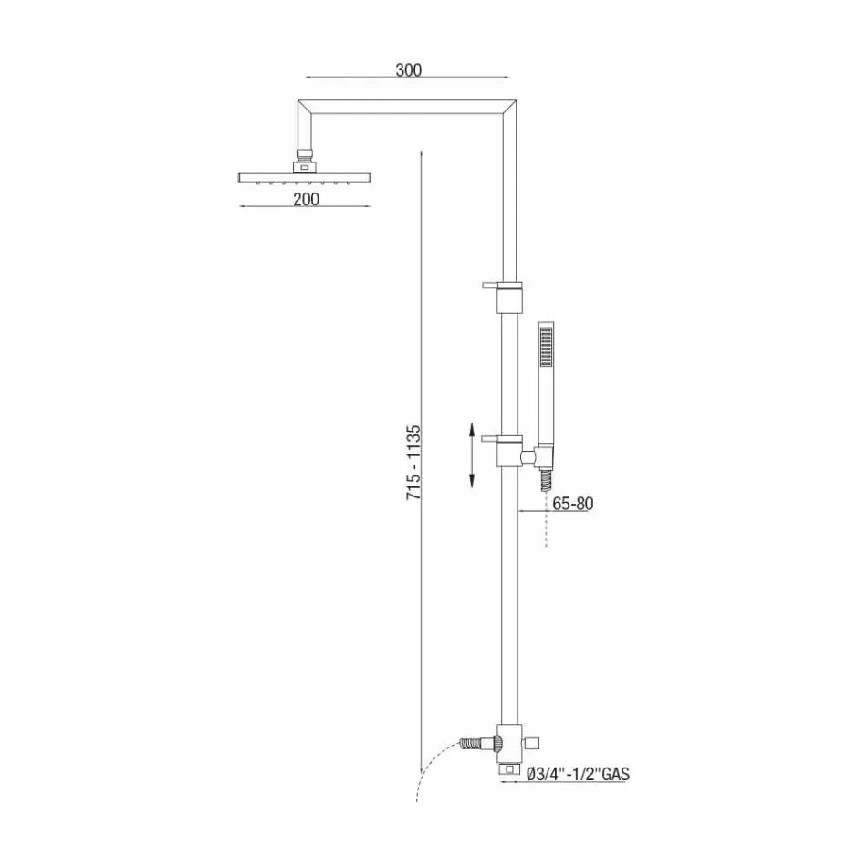 Kolonë dushi në bronz të kromuar me kokë dushi dhe çorape fleksibël Prodhuar në Itali - Cunio Viadurini
